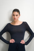 Mae Featherweight Boatneck Top | Navy | Modal-Cashmere