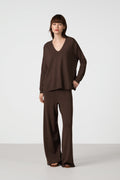 Kaia Elastic Waist Pants | Chocolate Brown | Fine Knit