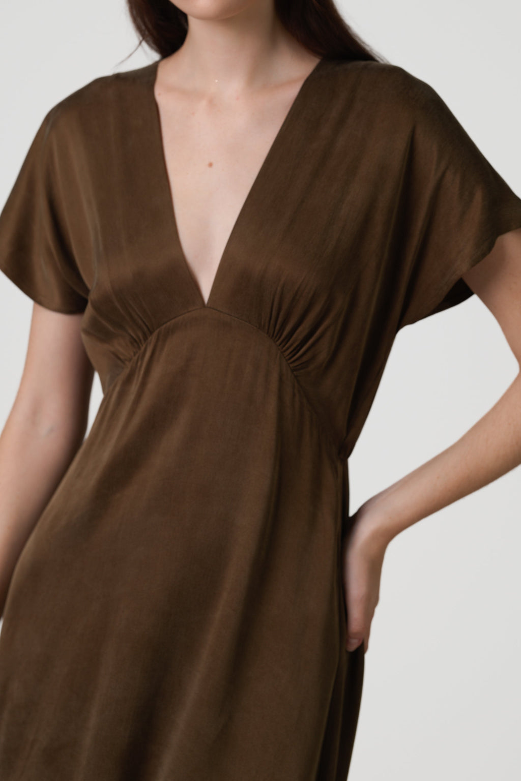 Cressida V Neck Cupro Dress | Chestnut Brown
