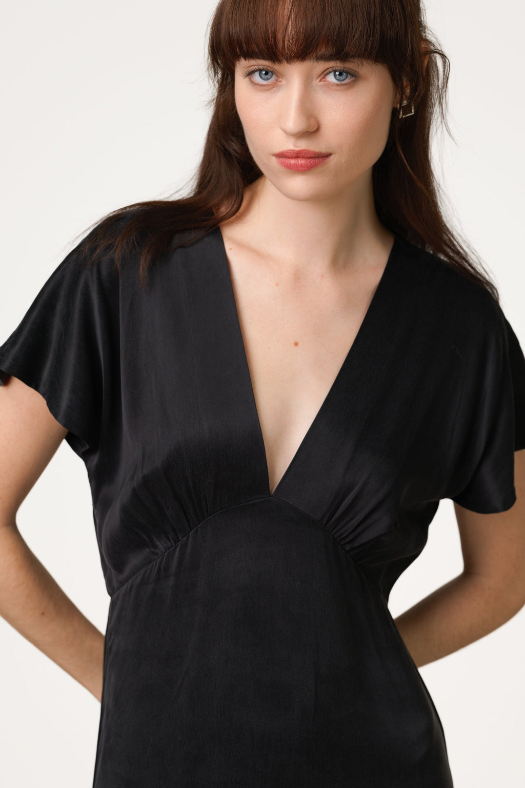 Cressida V Neck Cupro Dress | Black