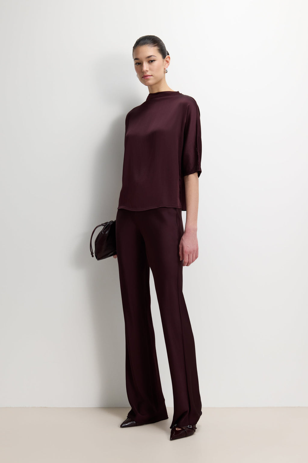 Genevieve Back Tie Satin Top | Amethyst Plum