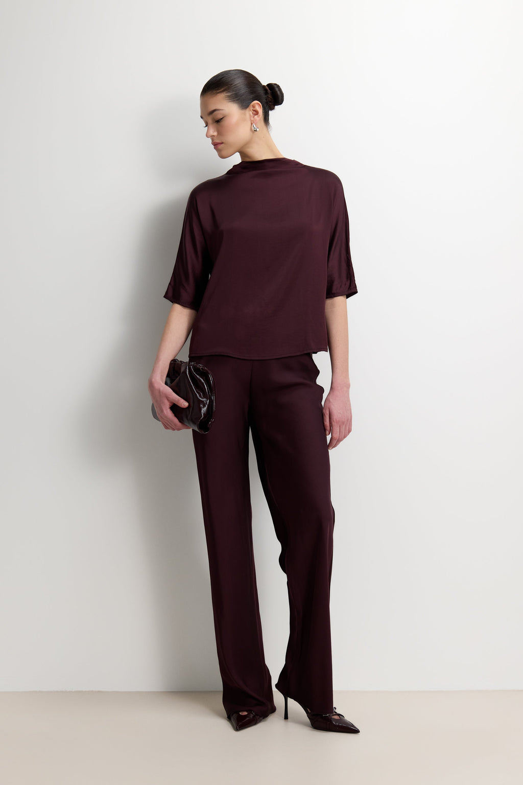 Genevieve Back Tie Satin Top | Amethyst Plum