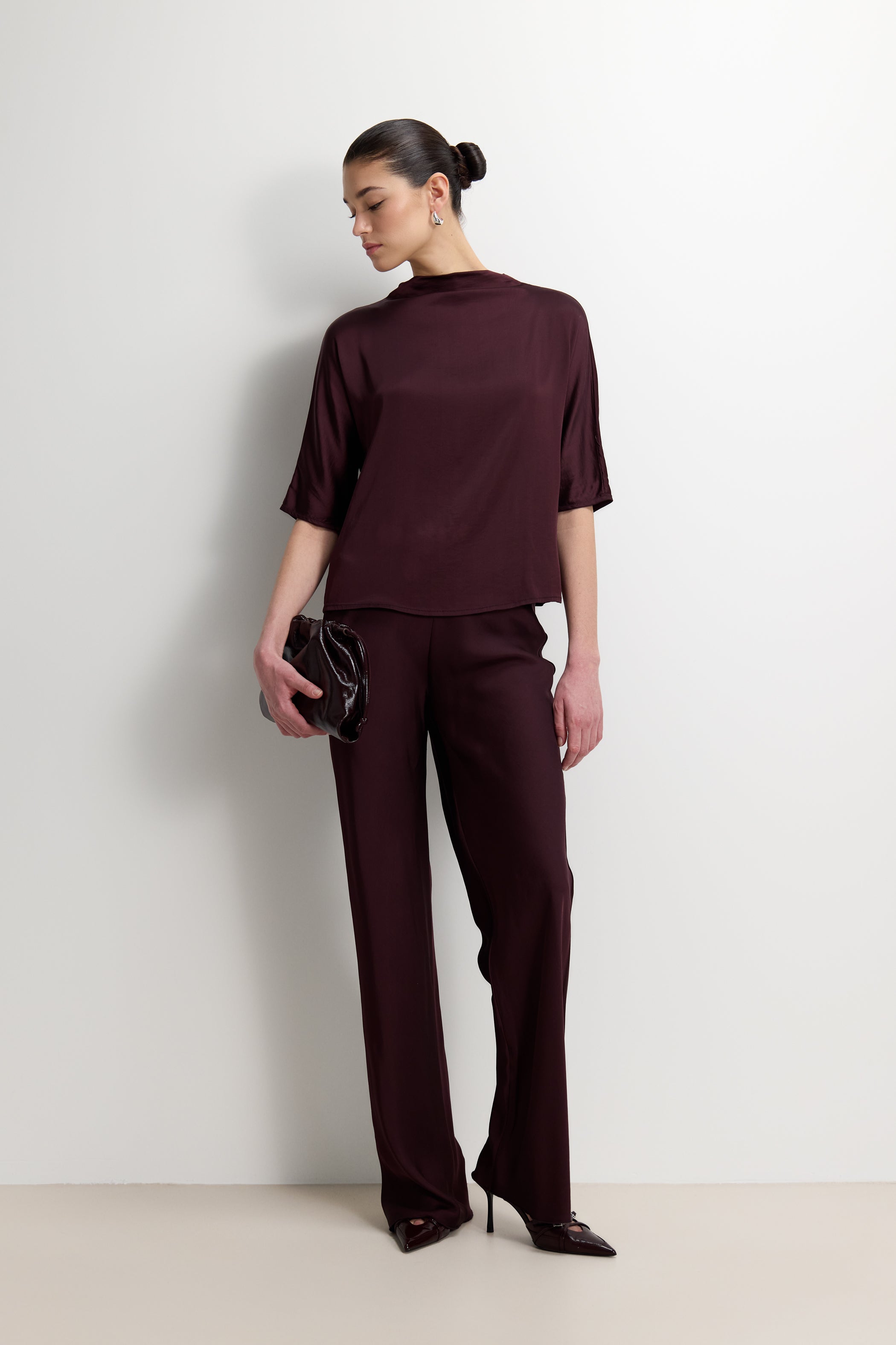 Genevieve Back Tie Satin Top | Amethyst Plum