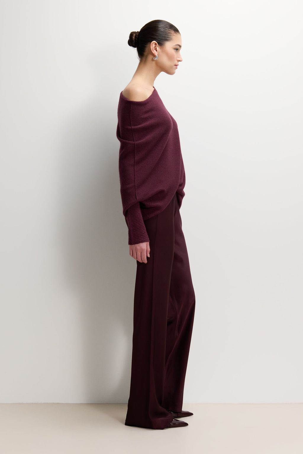 Genet Elastic Waist Bias Satin Trousers | Amethyst Plum