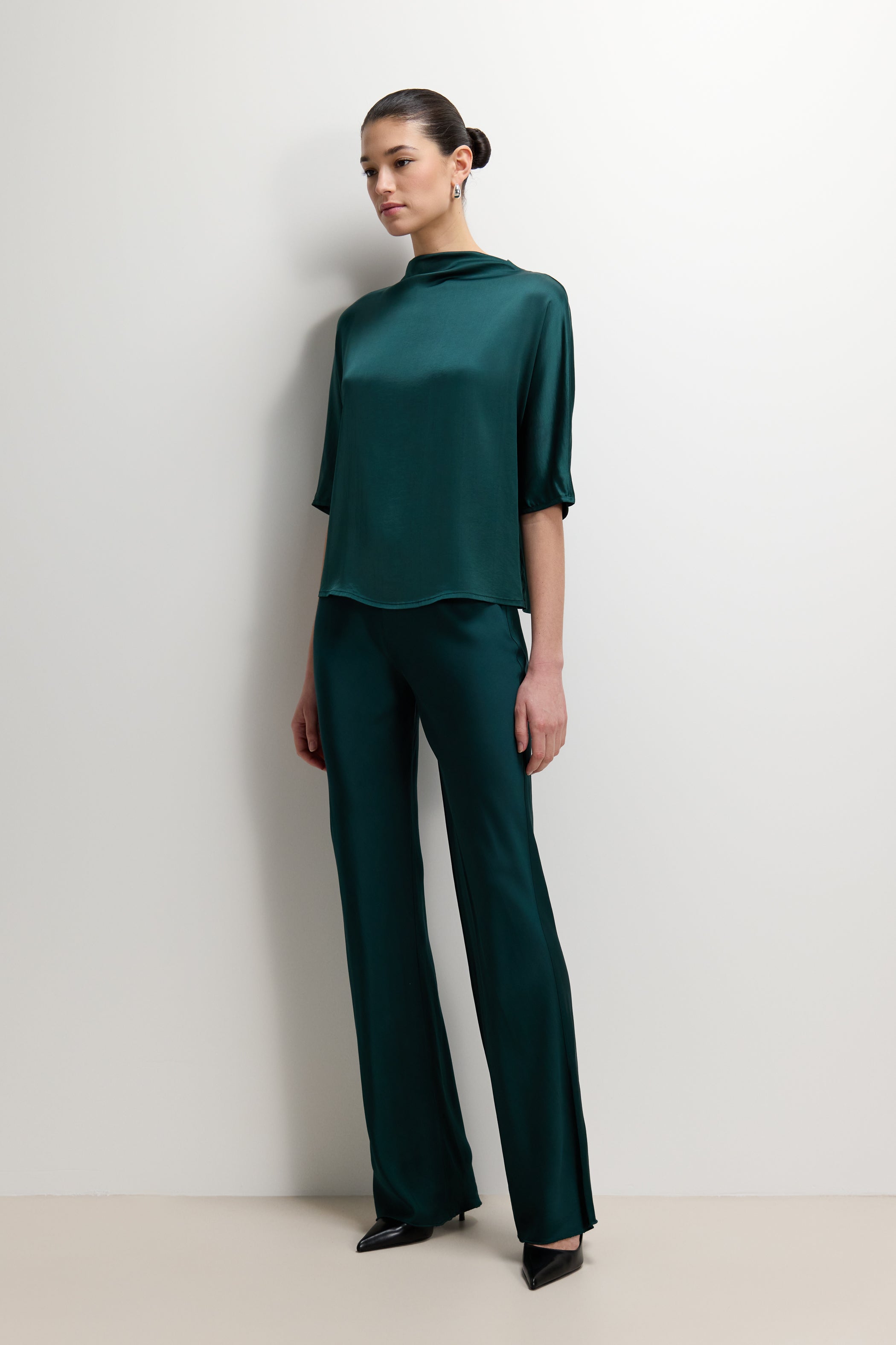 Genevieve Back Tie Satin Top | Teal