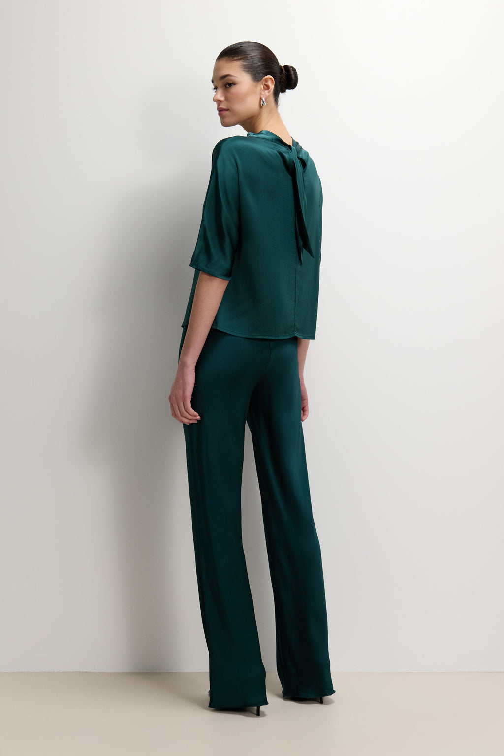 Genevieve Back Tie Satin Top | Teal