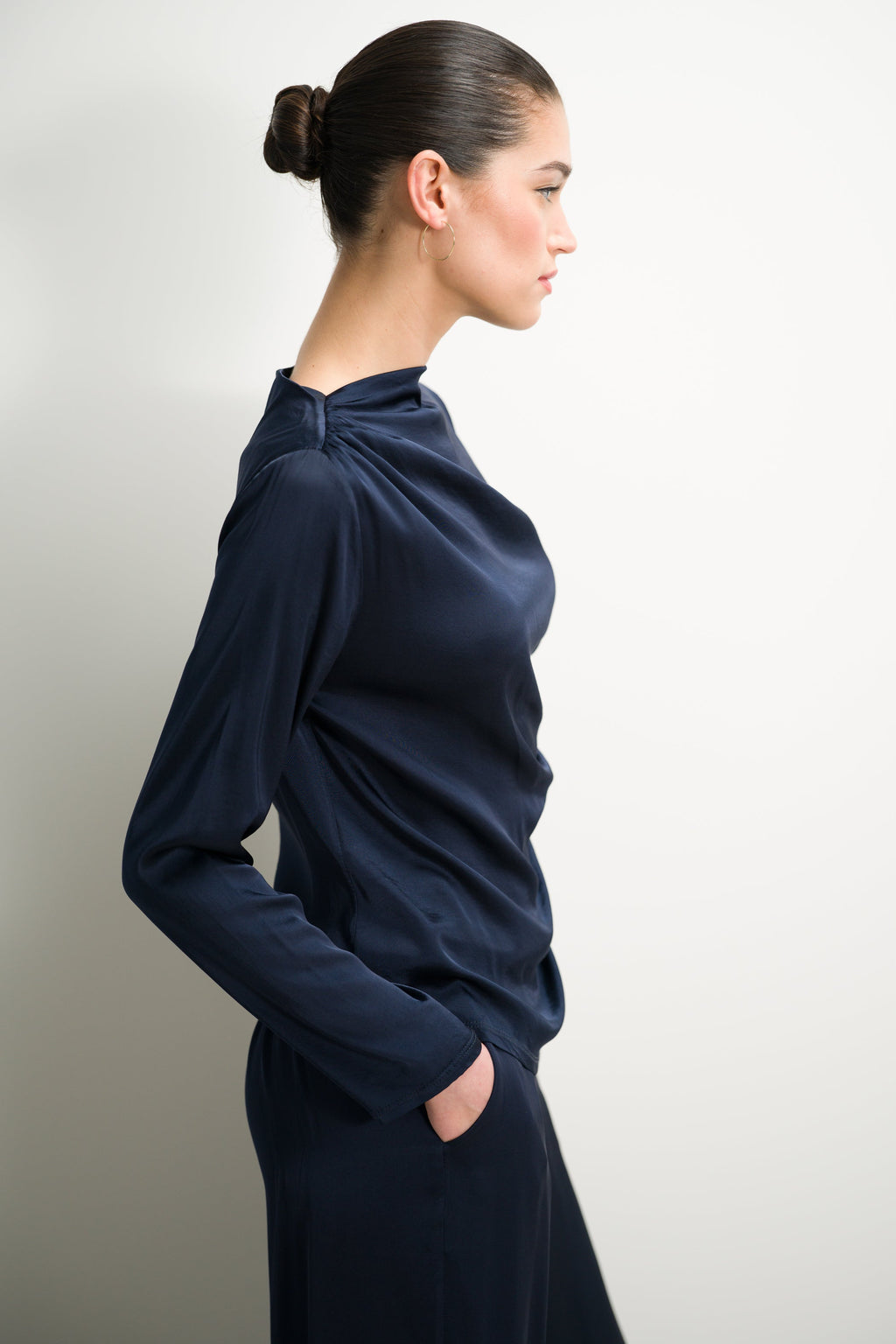 Allegra Asymmetric Long Sleeve Top | Navy