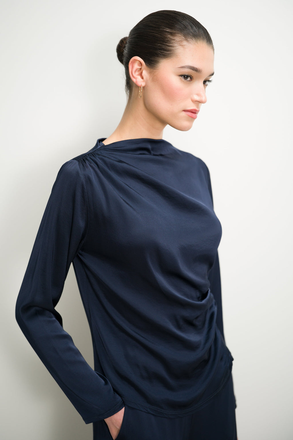 Allegra Asymmetric Long Sleeve Top | Navy