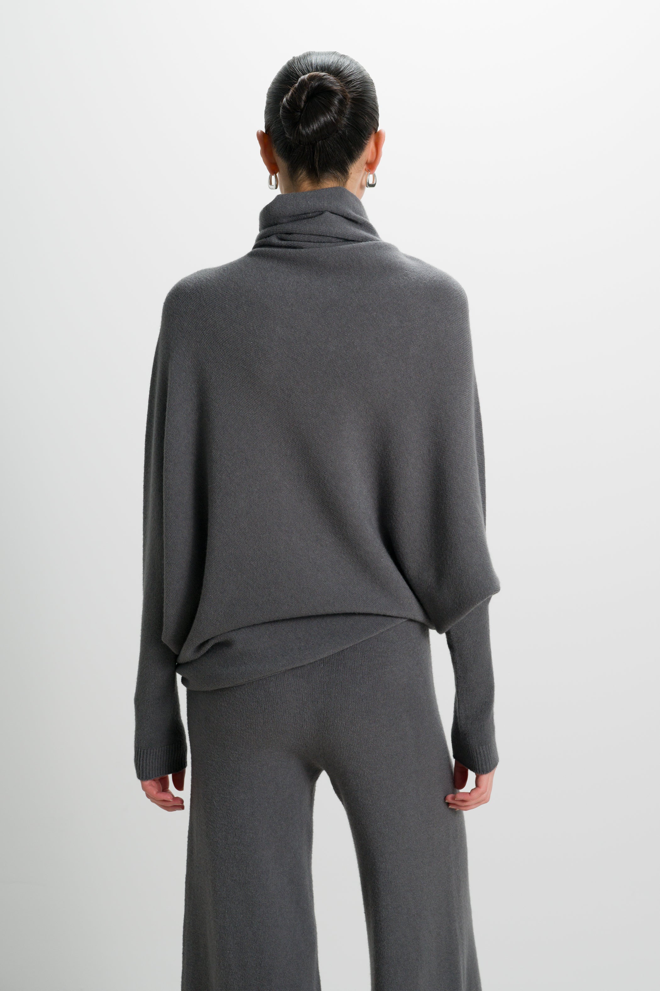 Asymmetric Draped Roll Neck | Charcoal | Seamless Knit