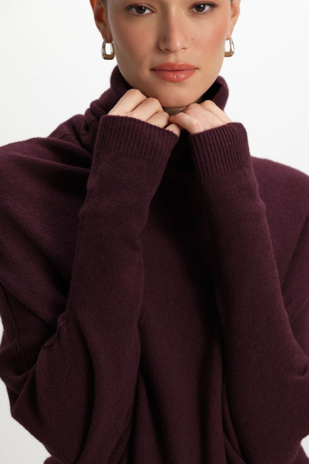 Asymmetric Draped Roll Neck | Amethyst Plum | Seamless Knit