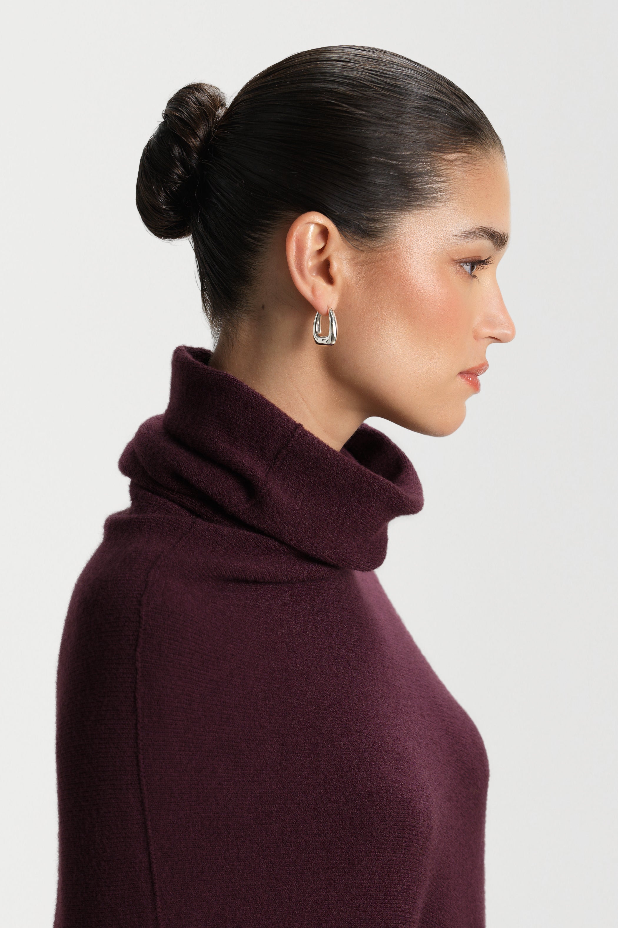 Asymmetric Draped Roll Neck | Amethyst Plum | Seamless Knit