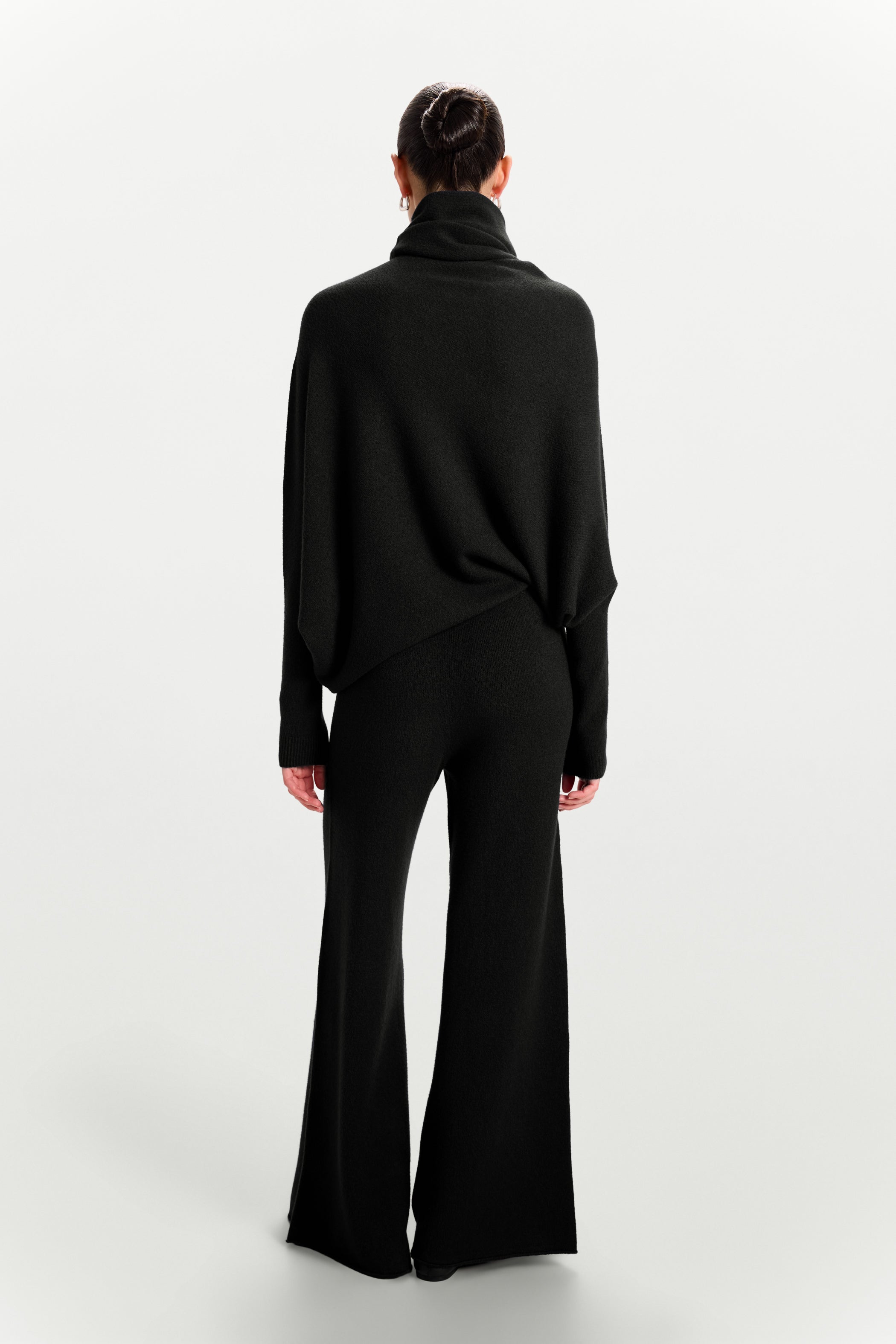 Asymmetric Draped Roll Neck | Black | Seamless Knit