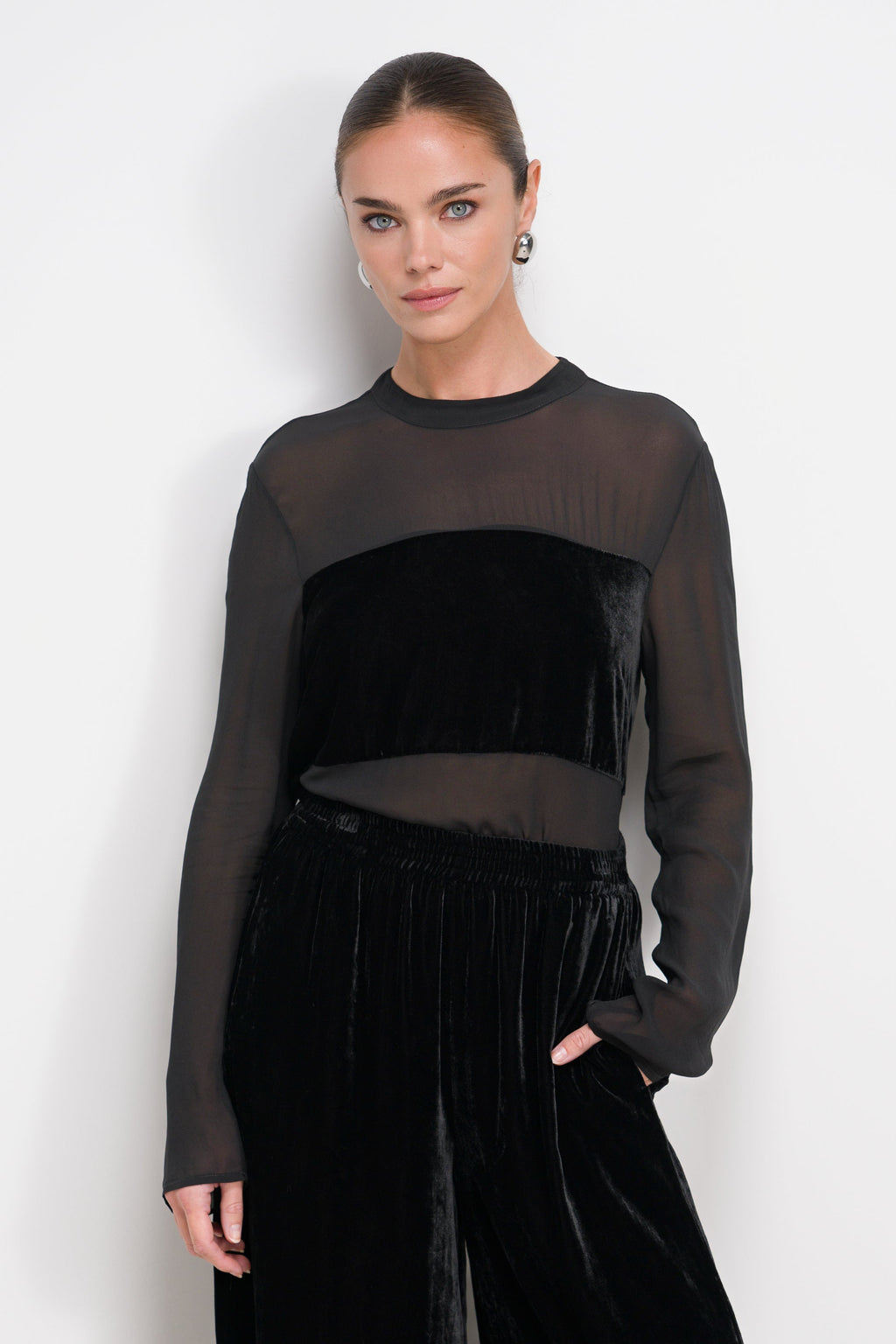 Dolores Sheer Velvet Top | Black