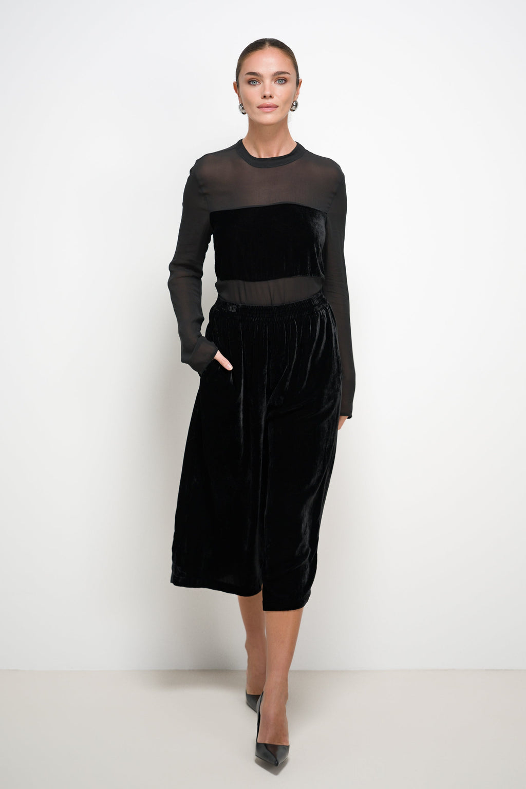 Dolores Sheer Velvet Top | Black