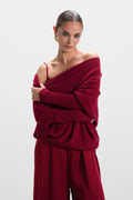 Asymmetric Draped | Carmine Red | Seamless Knit