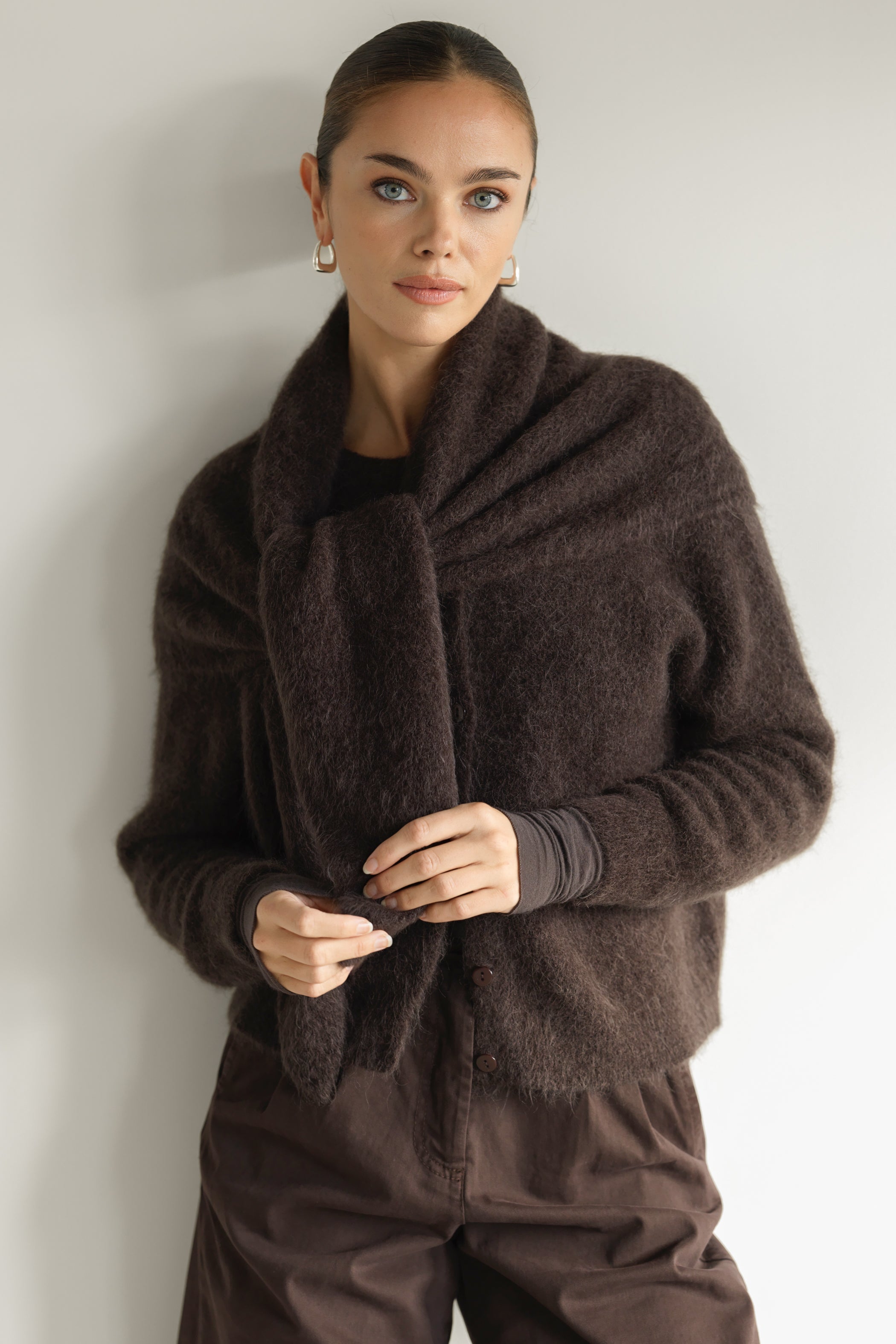 Evie Button Up Cardigan | Espresso Brown | Alpaca-Wool Blend