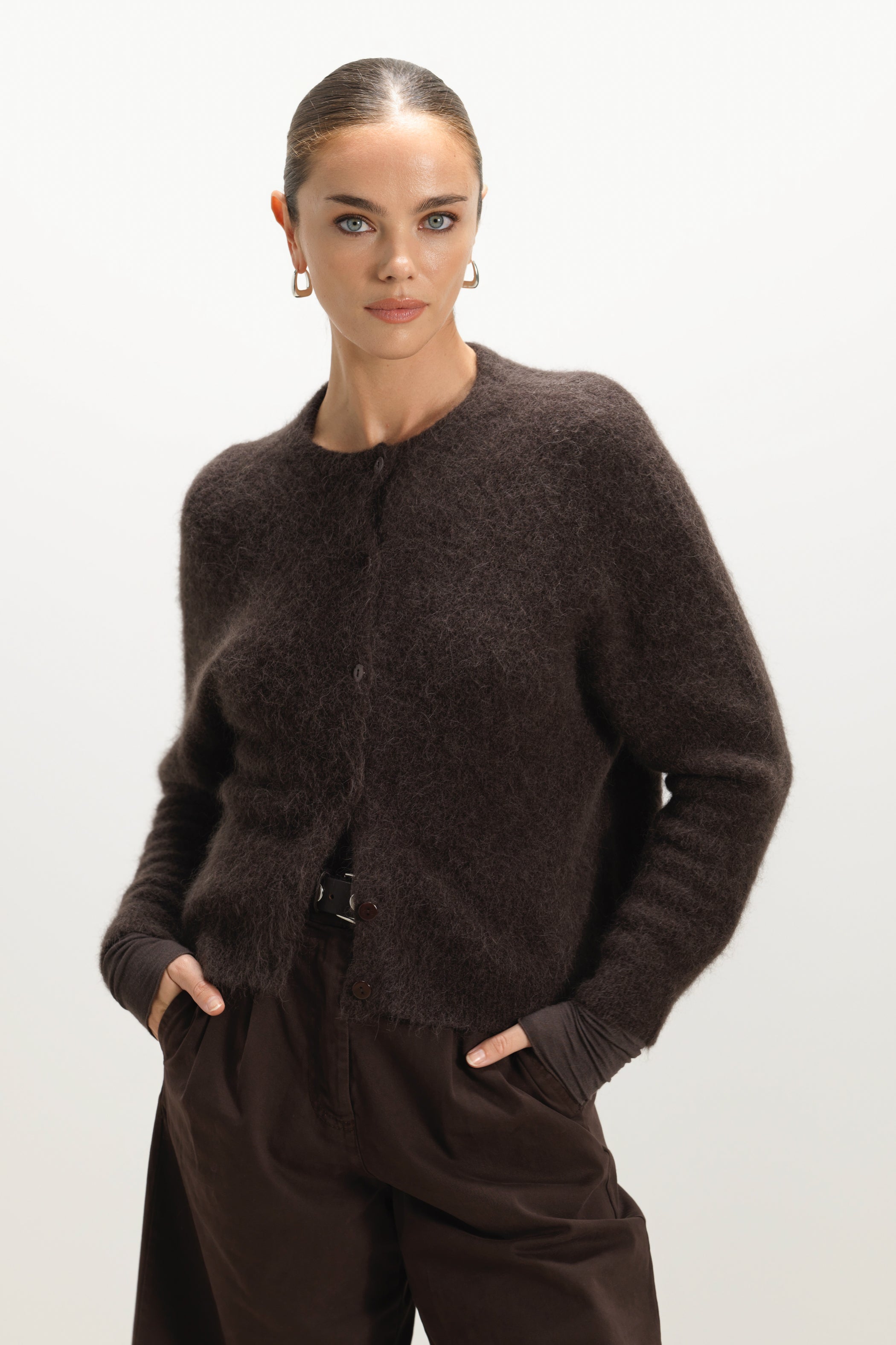 Evie Button Up Cardigan | Espresso Brown | Alpaca-Wool Blend