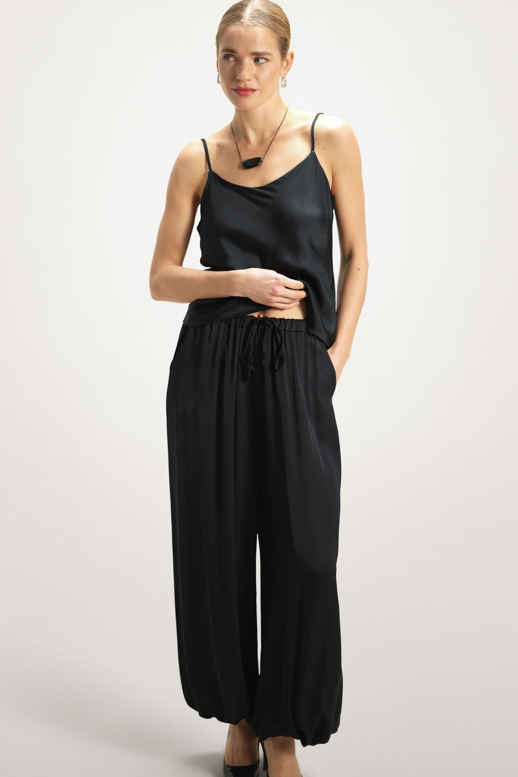 Belle Balloon Satin Trousers | Black