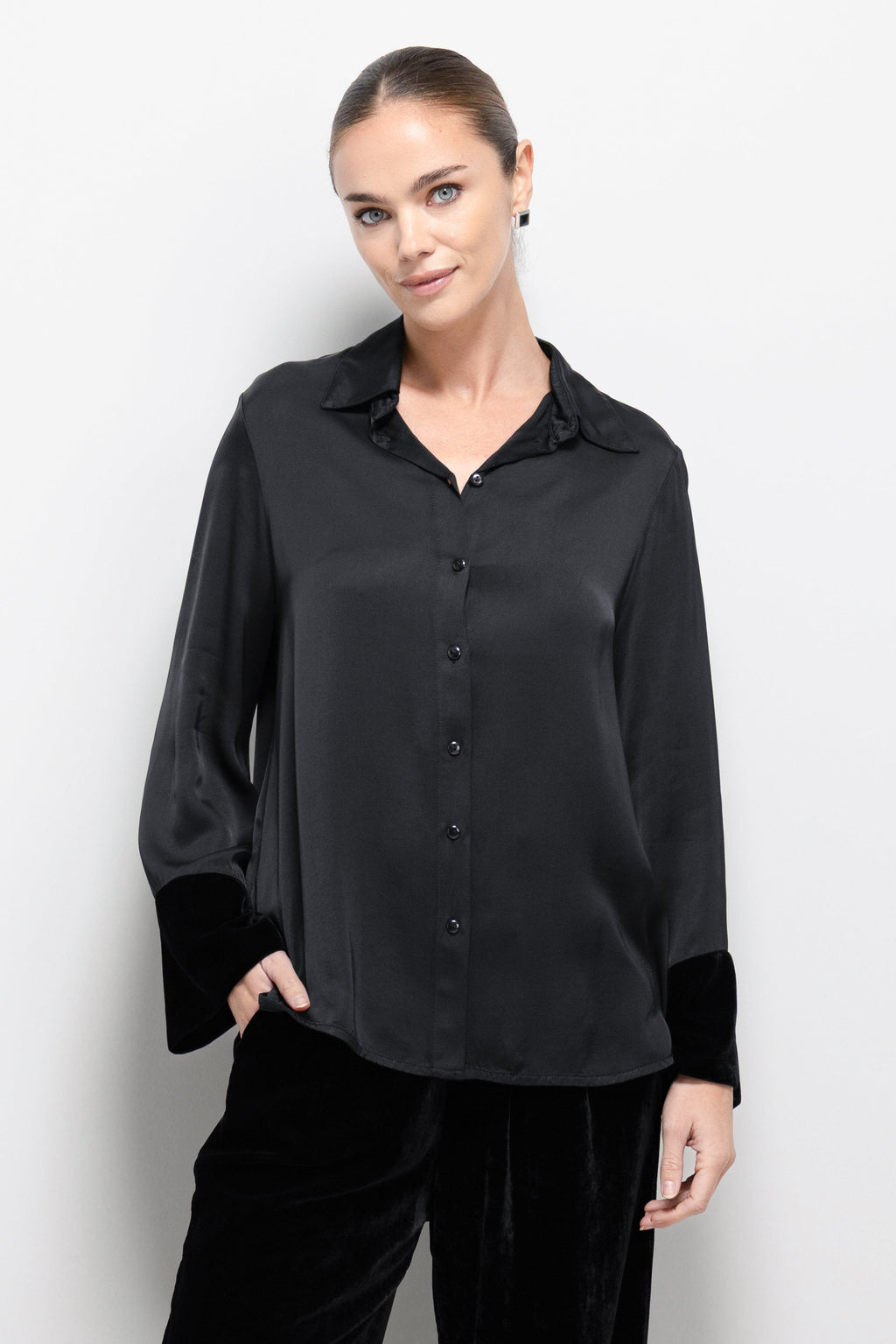 Caroline Velvet Cuff Shirt | Black