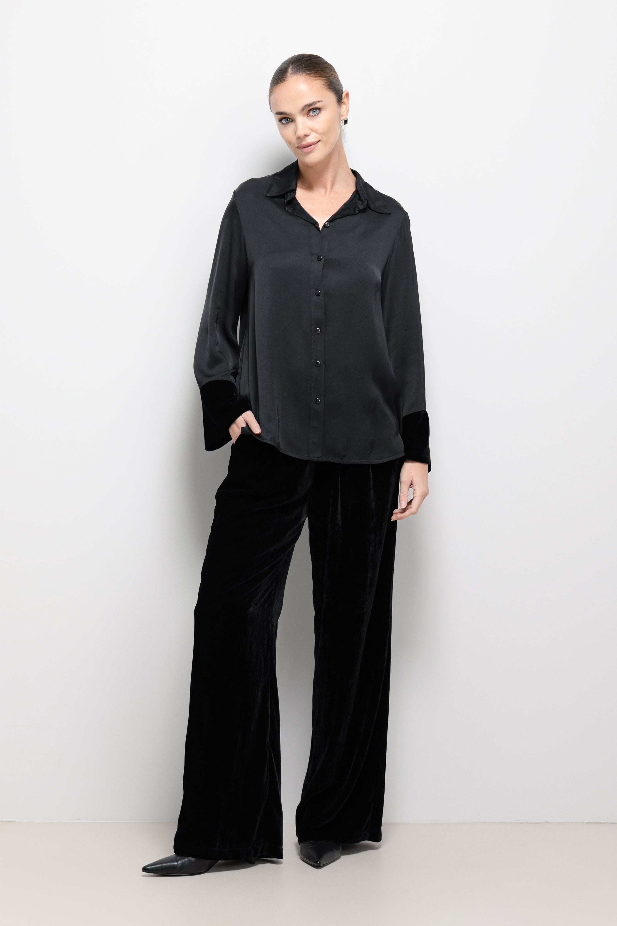 Caroline Velvet Cuff Shirt | Black