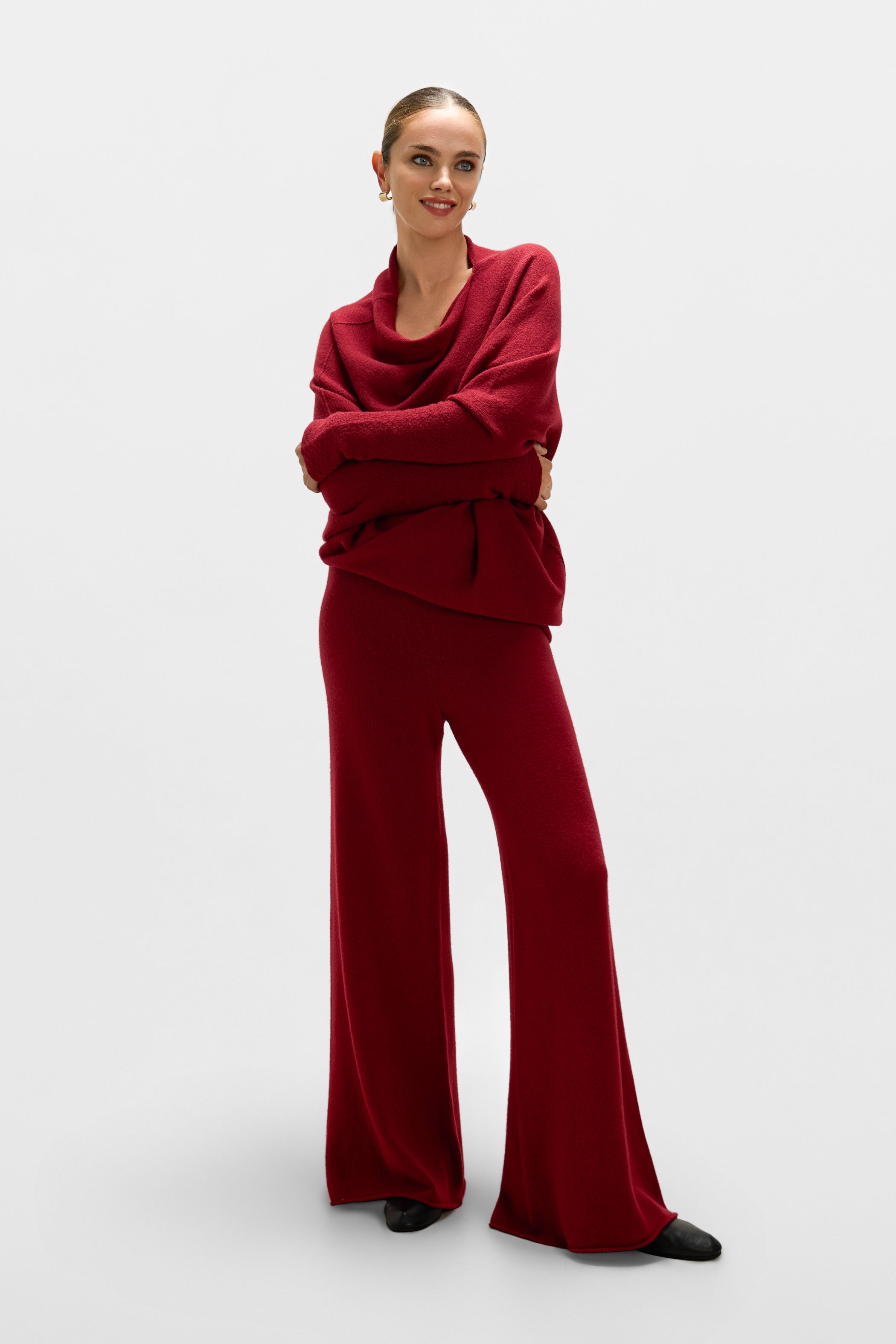 Asymmetric Draped | Carmine Red | Seamless Knit