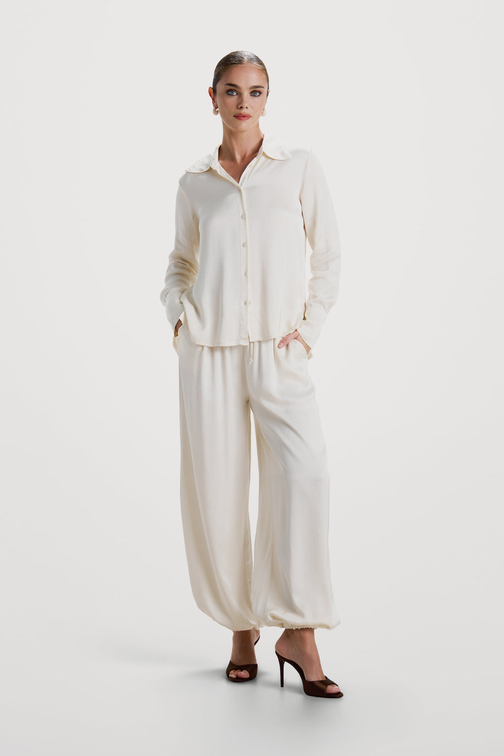 Belle Balloon Satin Trousers | Ivory