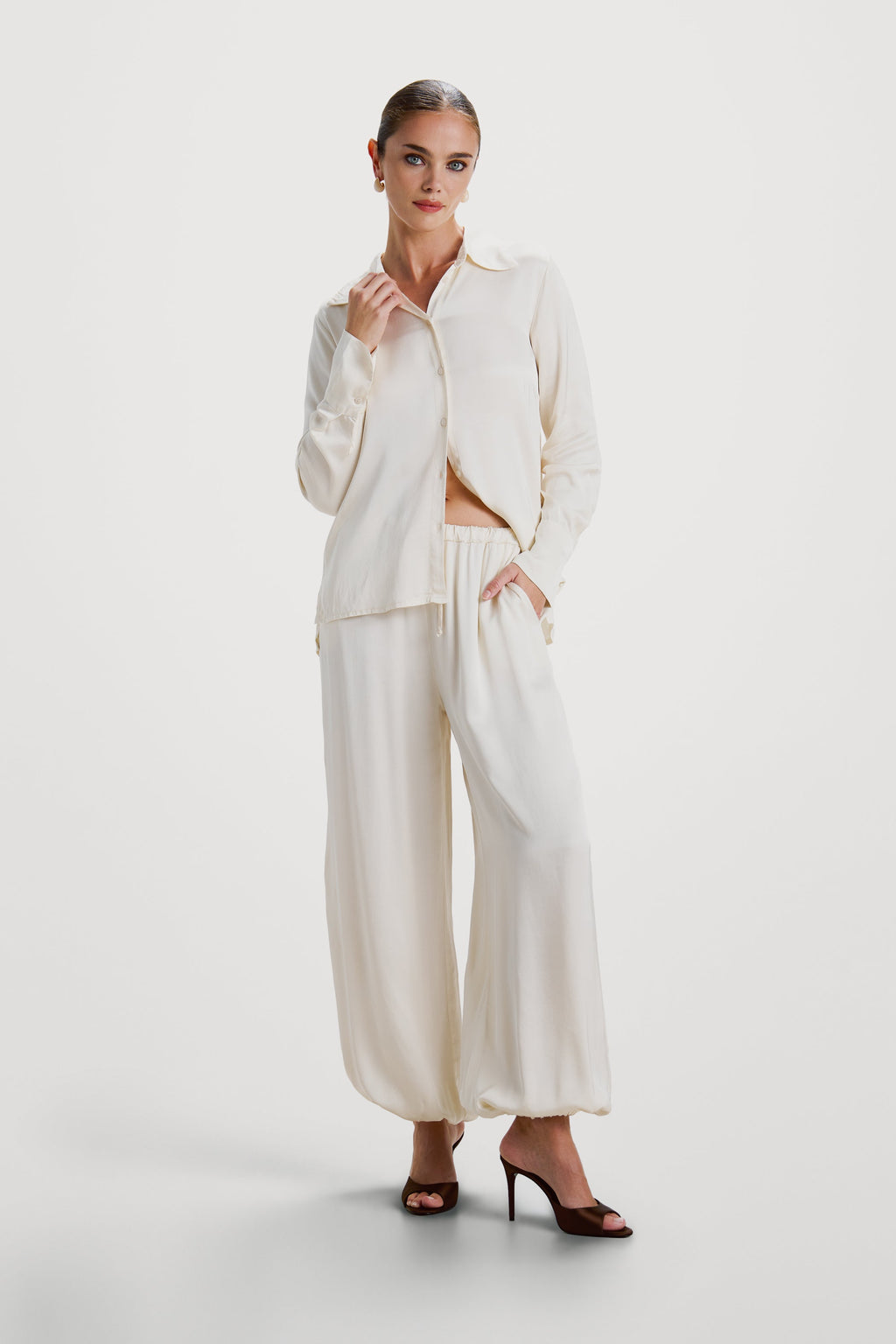 Belle Balloon Satin Trousers | Ivory