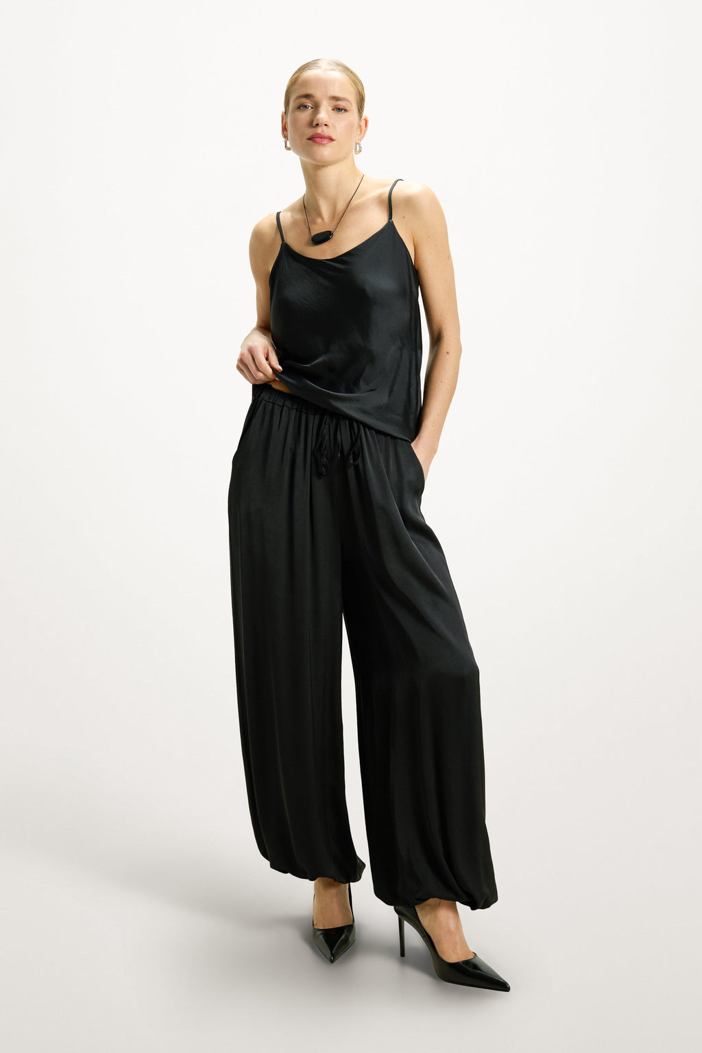 Belle Balloon Satin Trousers | Black