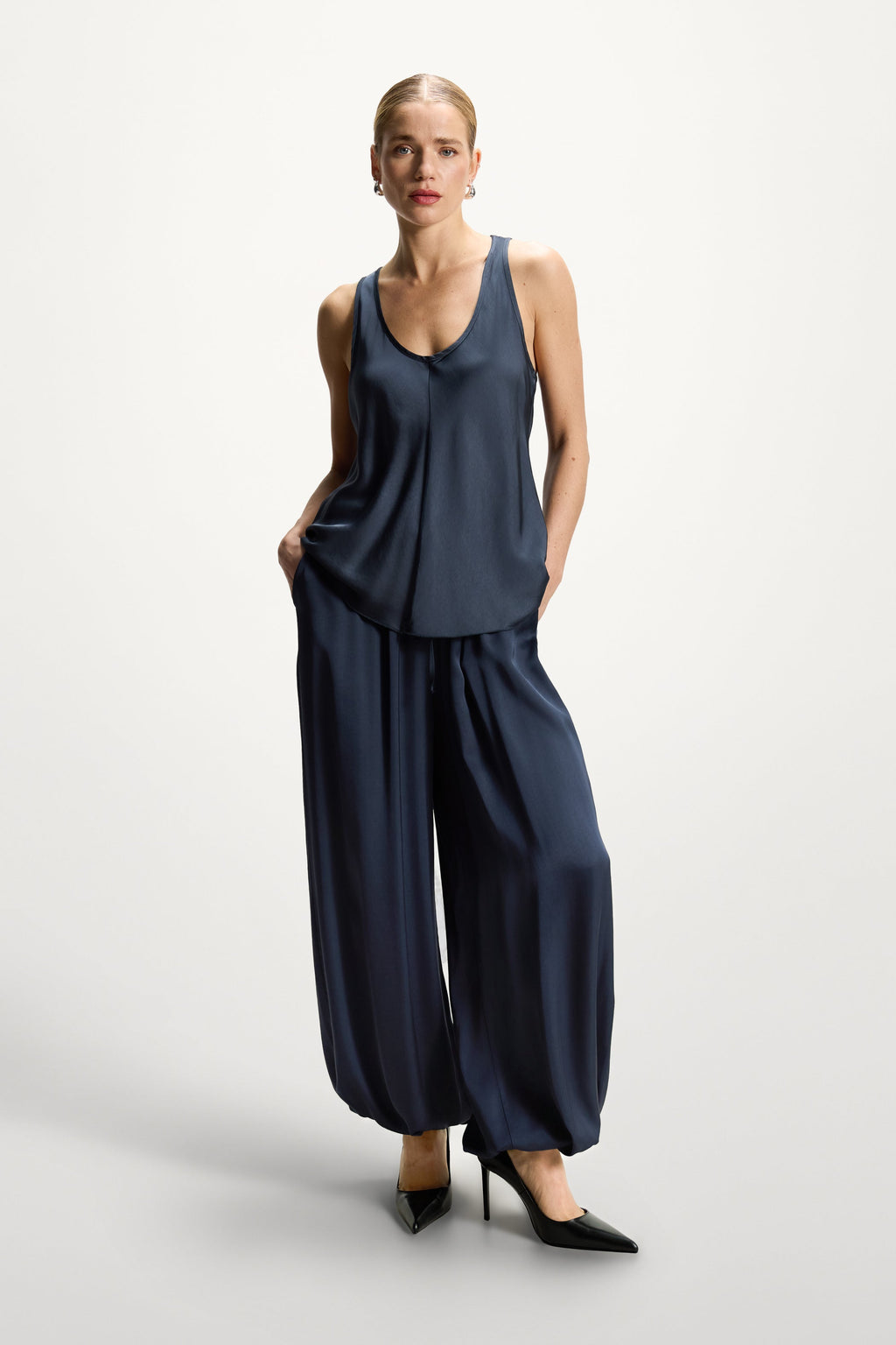 Demi Satin Vest Top | Ink