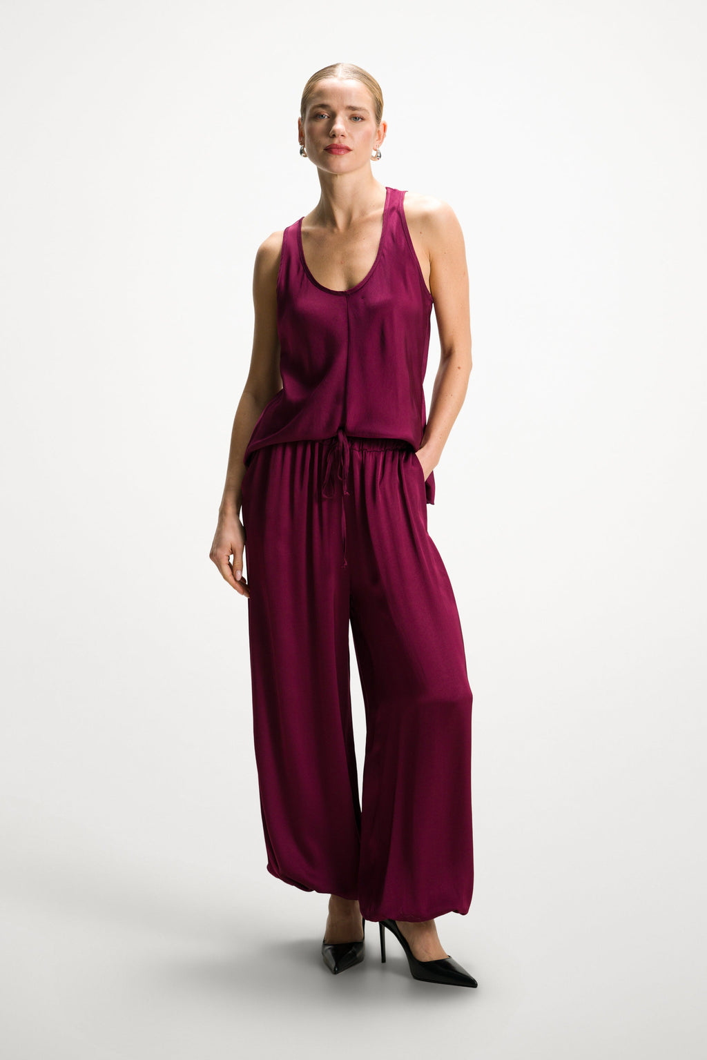 Demi Satin Vest Top | Burgundy