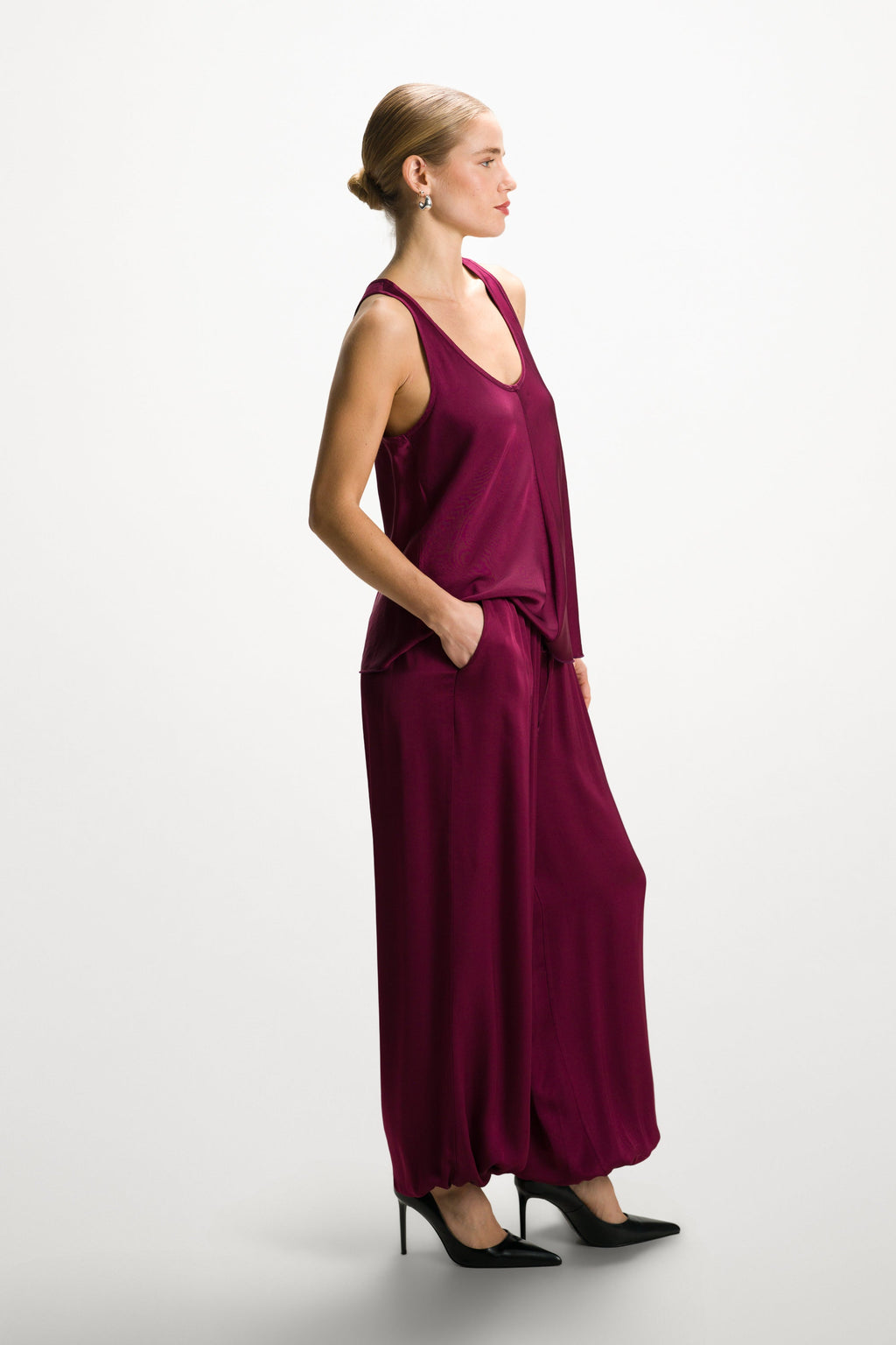 Demi Satin Vest Top | Burgundy