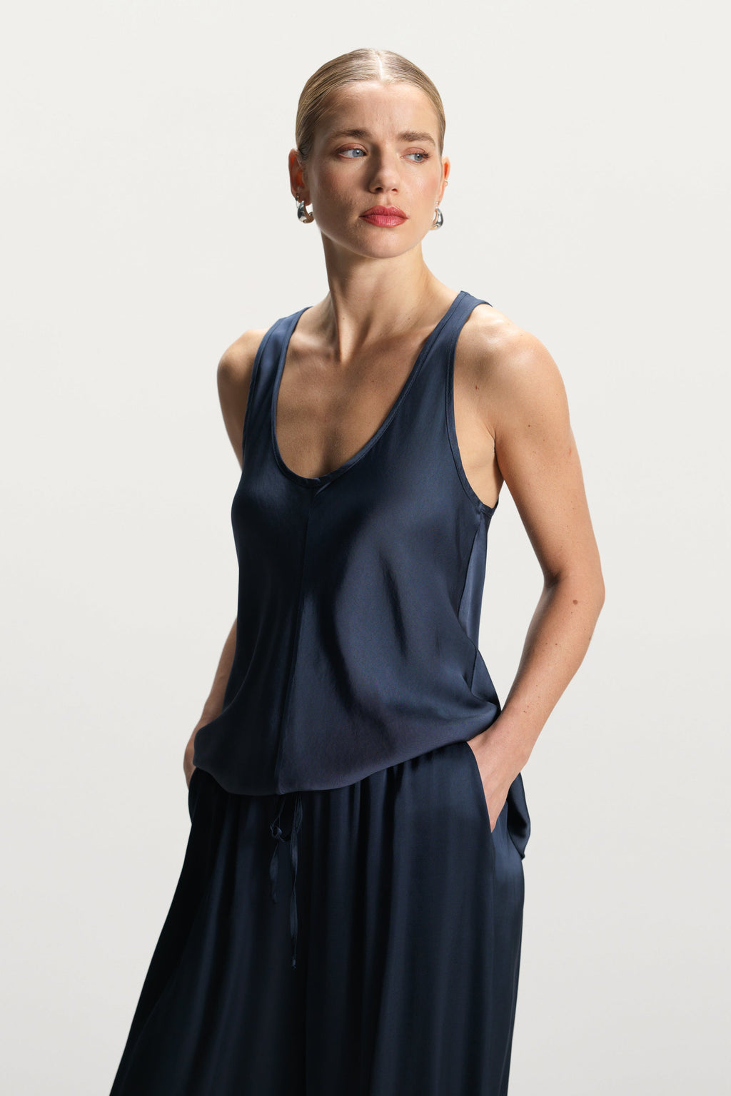 Demi Satin Vest Top | Ink